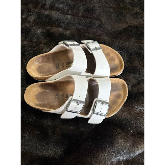Birkenstock Arizona BS Soft Footbed Sandals White Leather Size 38 EU 7.5 - Picture 1 of 5